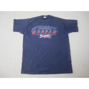 VTG Atlanta Braves Shirt Mens Large Blue Salem Single Stitch USA MLB Baseball